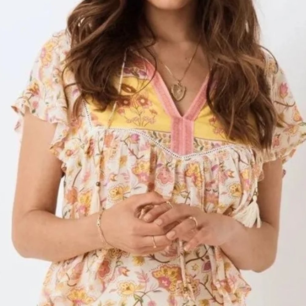 Spell & the Gypsy Portobello Road Blouse Honey Dew Top M